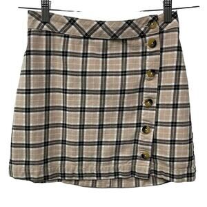 Divided by H&M Checkered A-Line Mini Skirt Button Front High Rise Beige Womens 4
